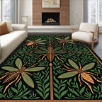 Antique Emerald Insect Foliage Art Rug