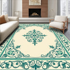Elegant Teal Ivory Floral Scroll Rug