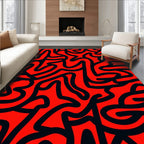 Bold Red Abstract Line Pattern Rug