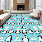 Cute Winter Penguin Christmas Trees Rug