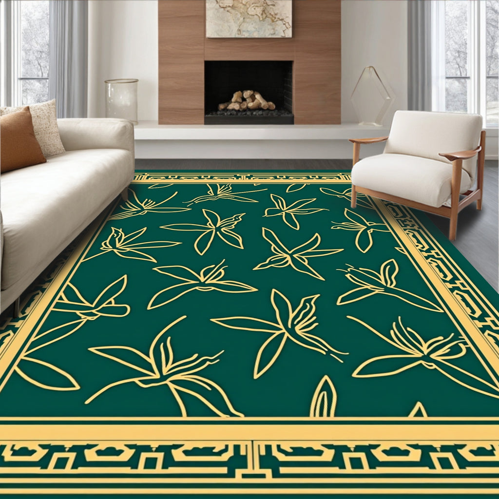 Emerald Gold Floral Pattern Rug