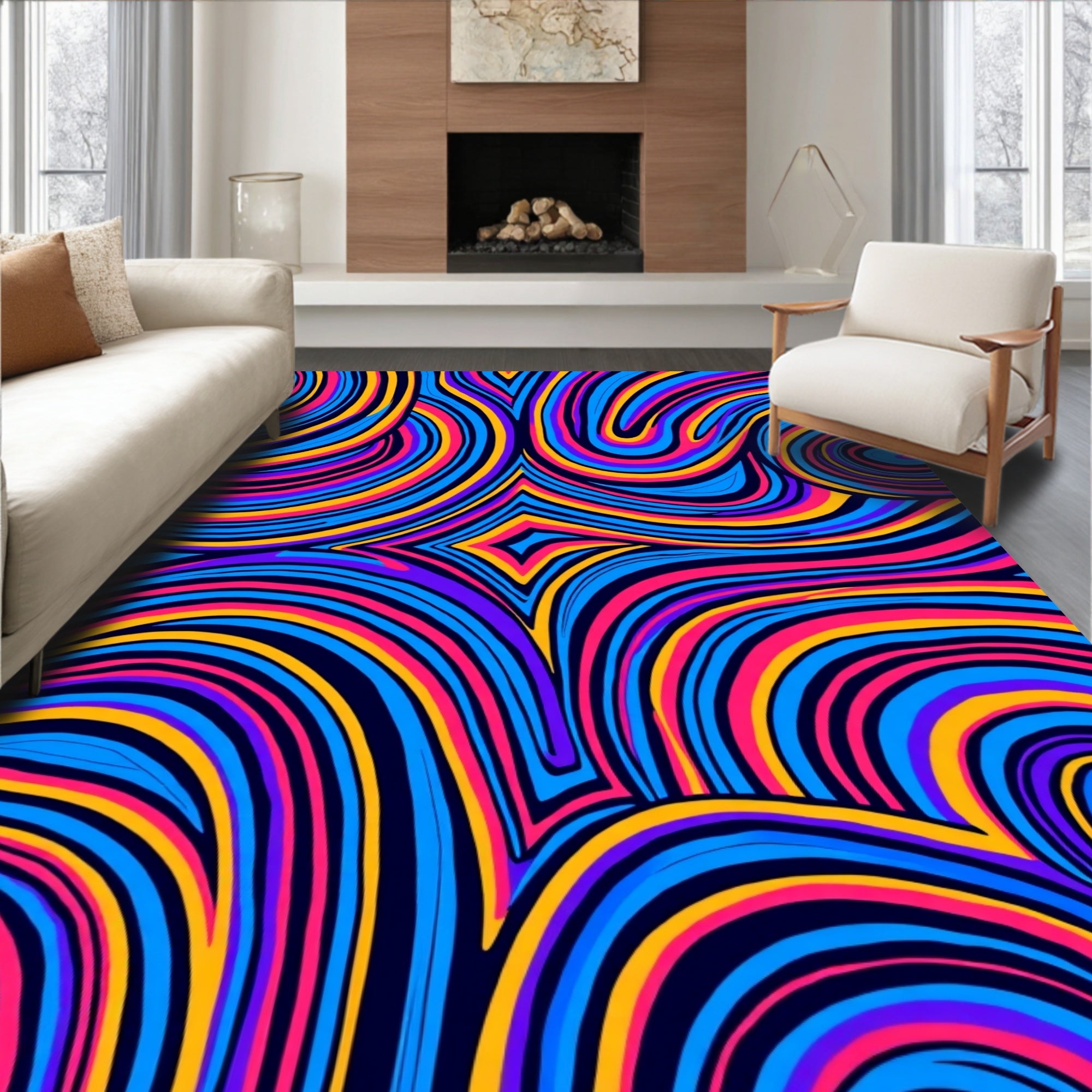 Vibrant Swirling Stripe Pattern Design Rug