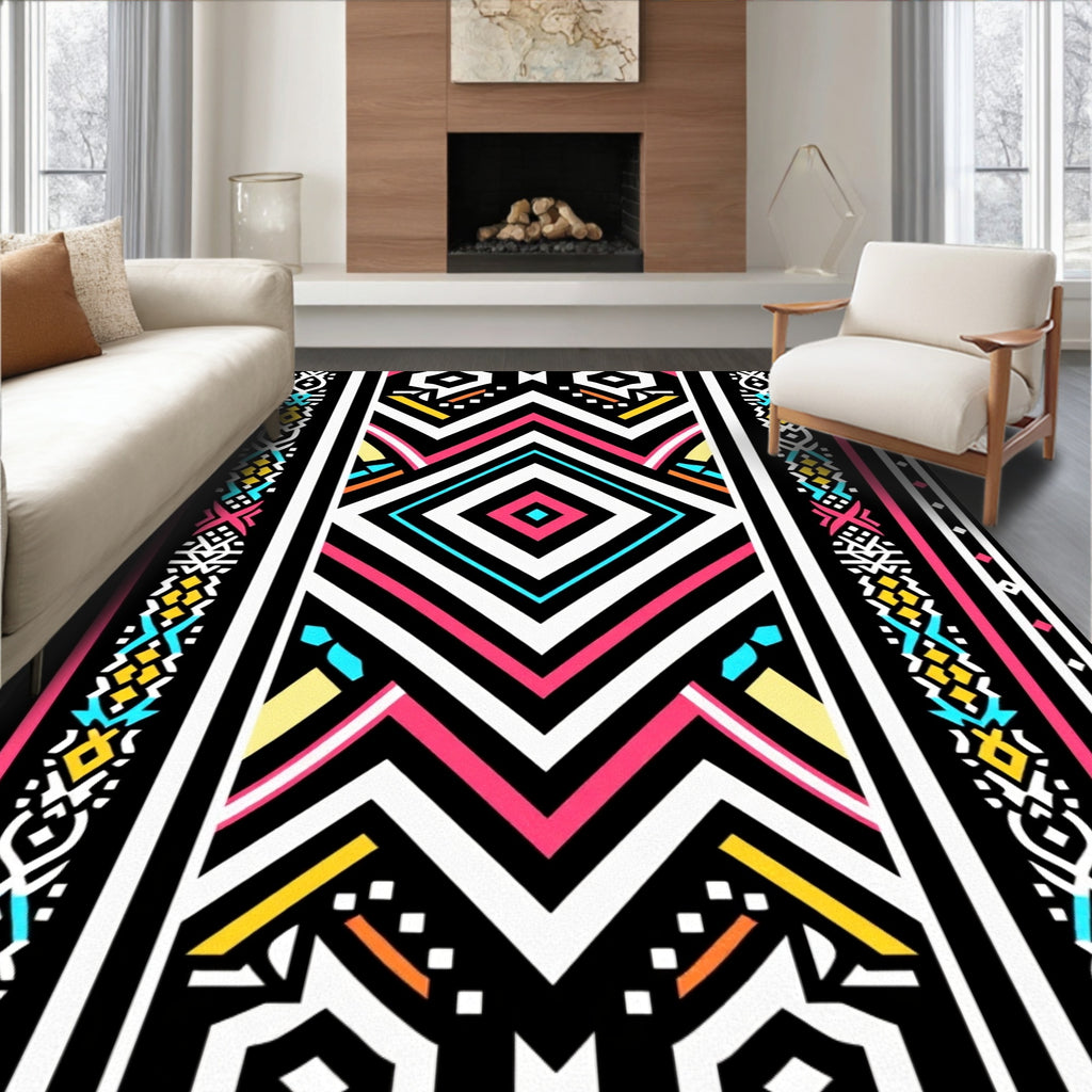 Bold Geometric Tribal Stripes Rug