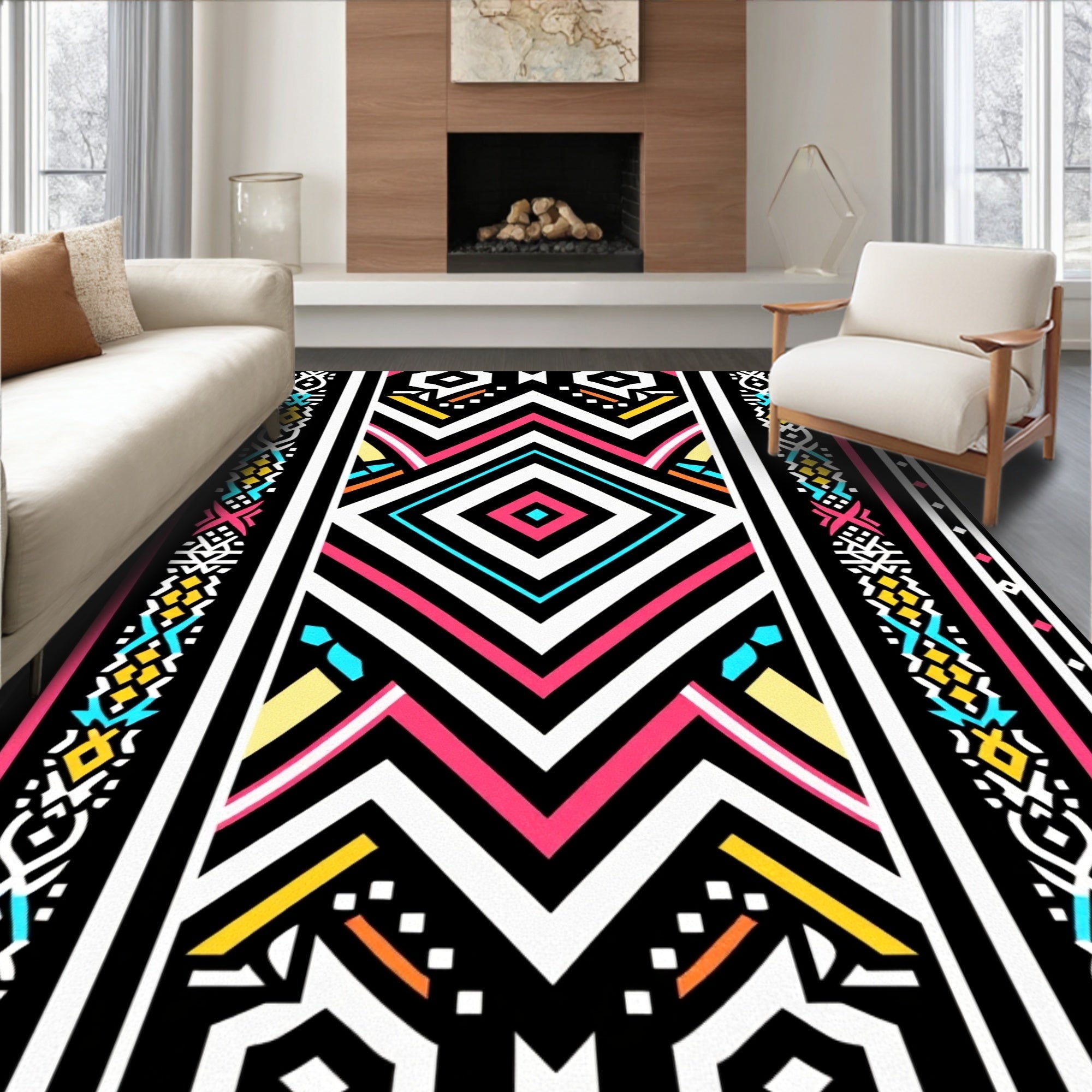 Bold Geometric Tribal Stripes Rug