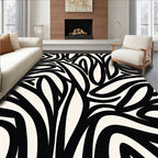 Bold Black White Abstract Stripe Rug