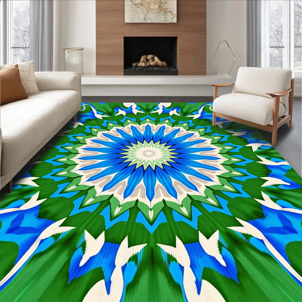 Vivid Blue Green Floral Starburst Rug