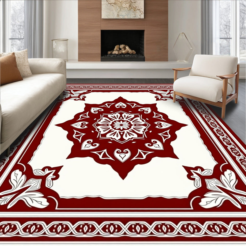 Detailed Floral Medallion Border Pattern Rug