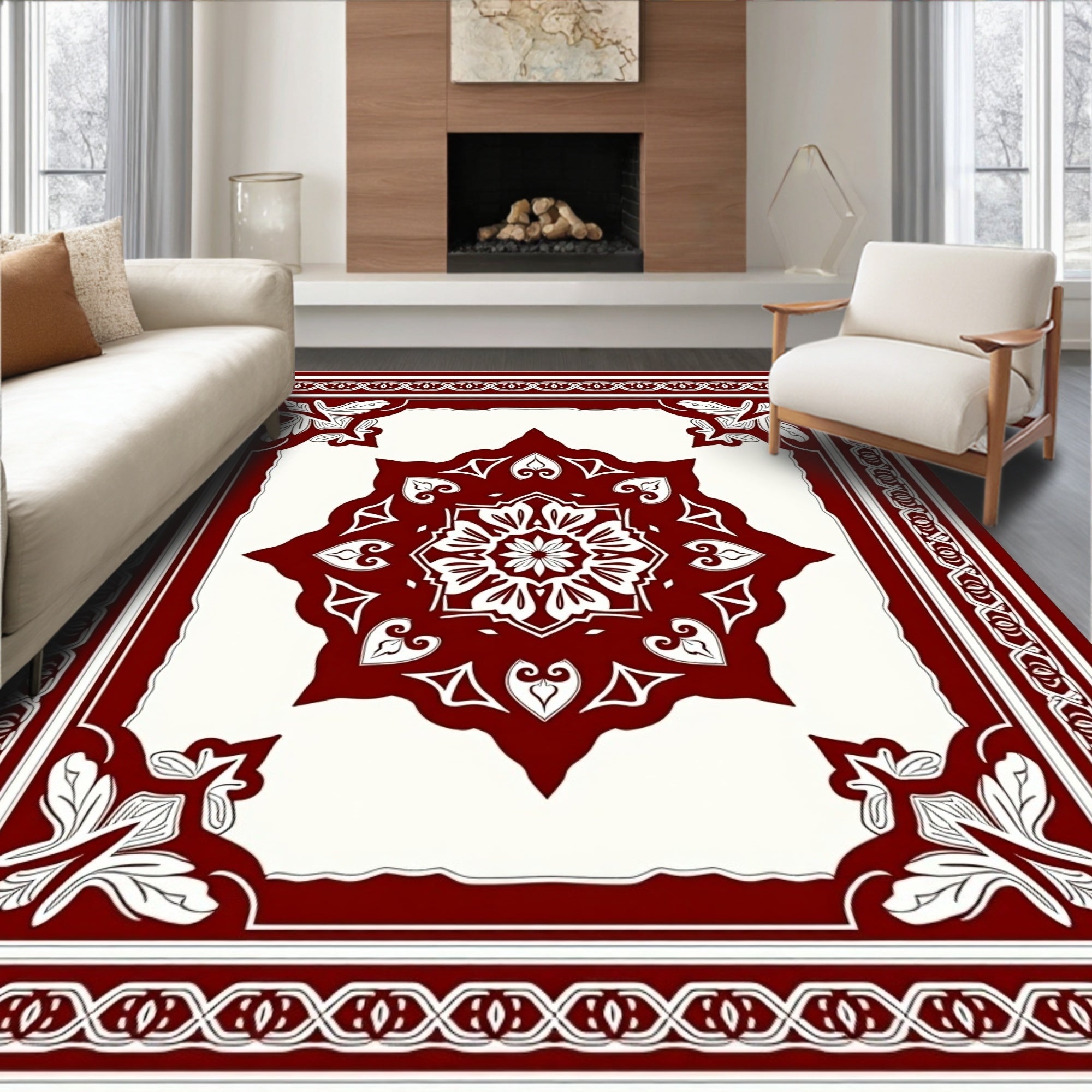 Detailed Floral Medallion Border Pattern Rug