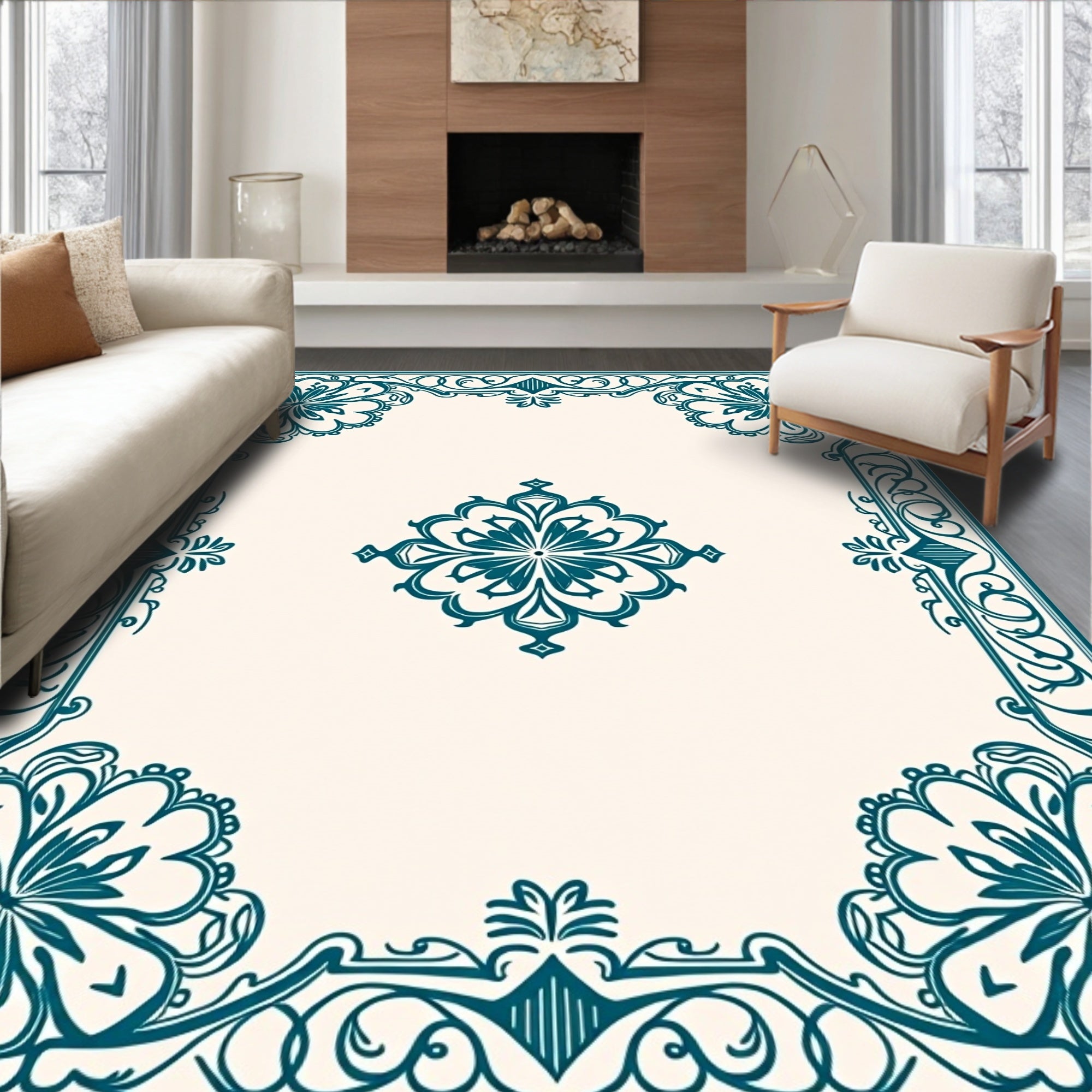 Intricate Floral Frame Design Rug