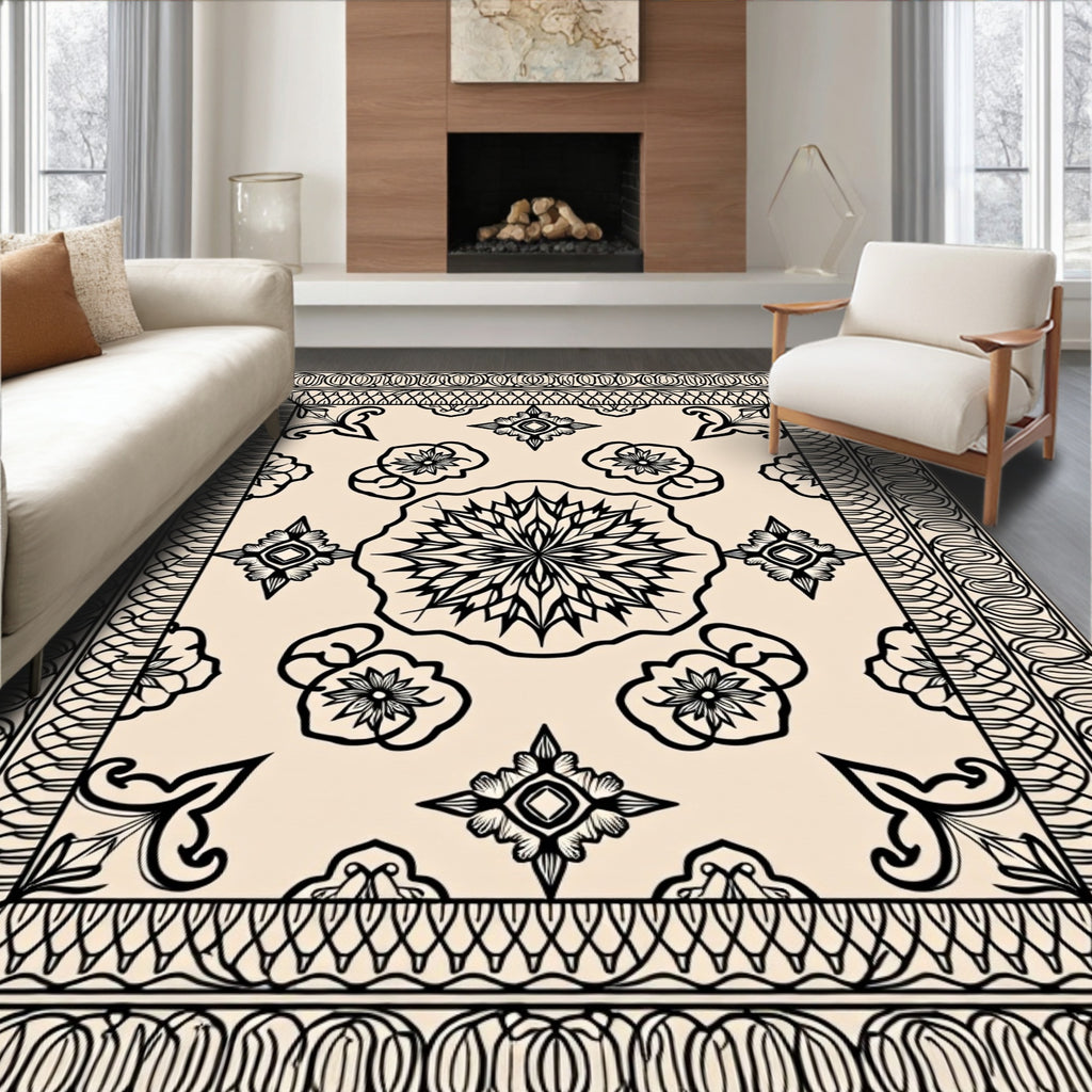 Intricate Floral Mandala Geometric Pattern Rug