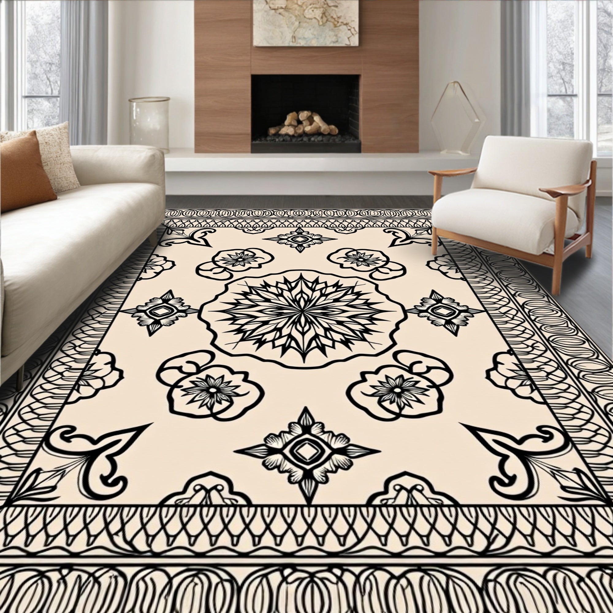 Intricate Floral Mandala Geometric Pattern Rug