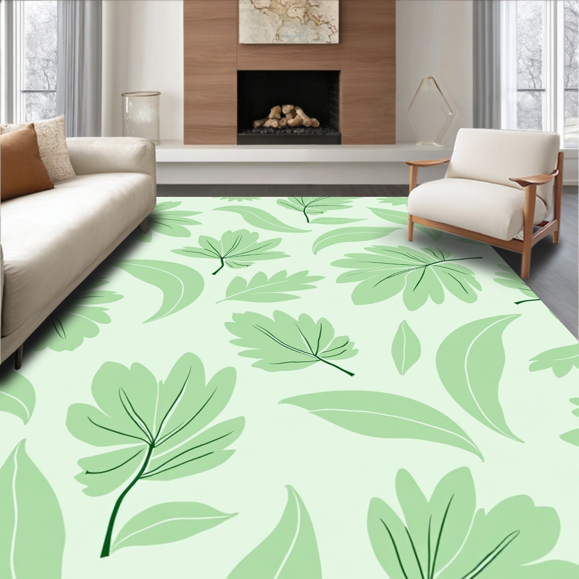 Light Green Leaf Pattern Design Rug