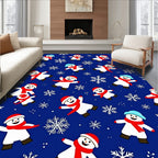 Playful Snowman Red Scarf Snowflakes Rug