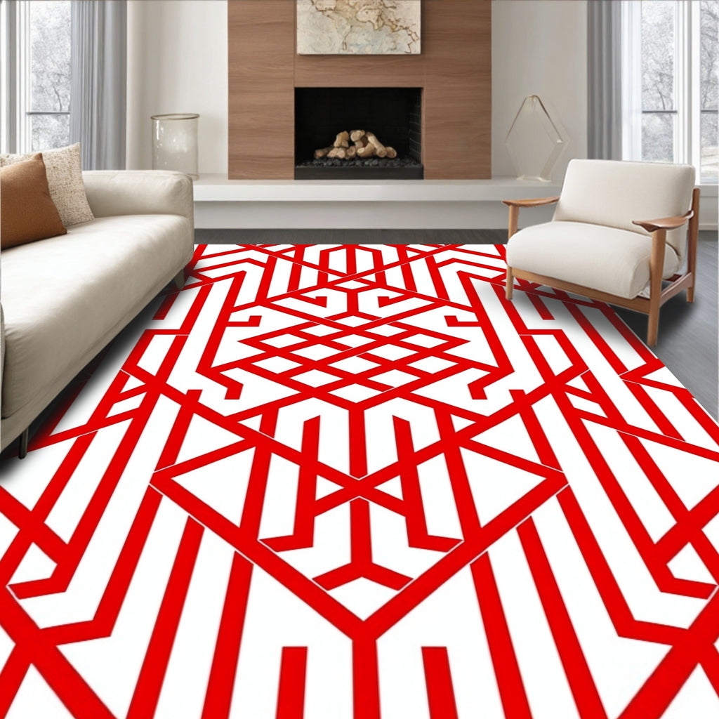 Red Abstract Geometric Pattern Rug