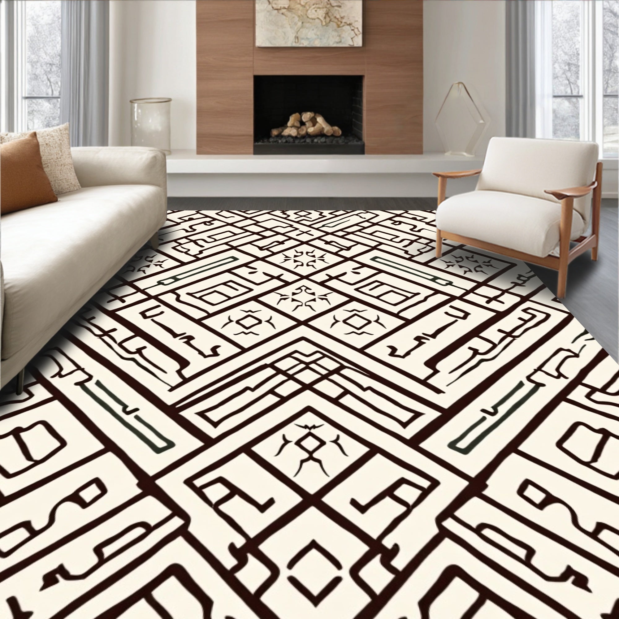 Abstract Geometric Line Art Pattern Rug
