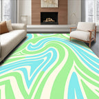 Retro Wavy Cream Blue Green Pattern Rug