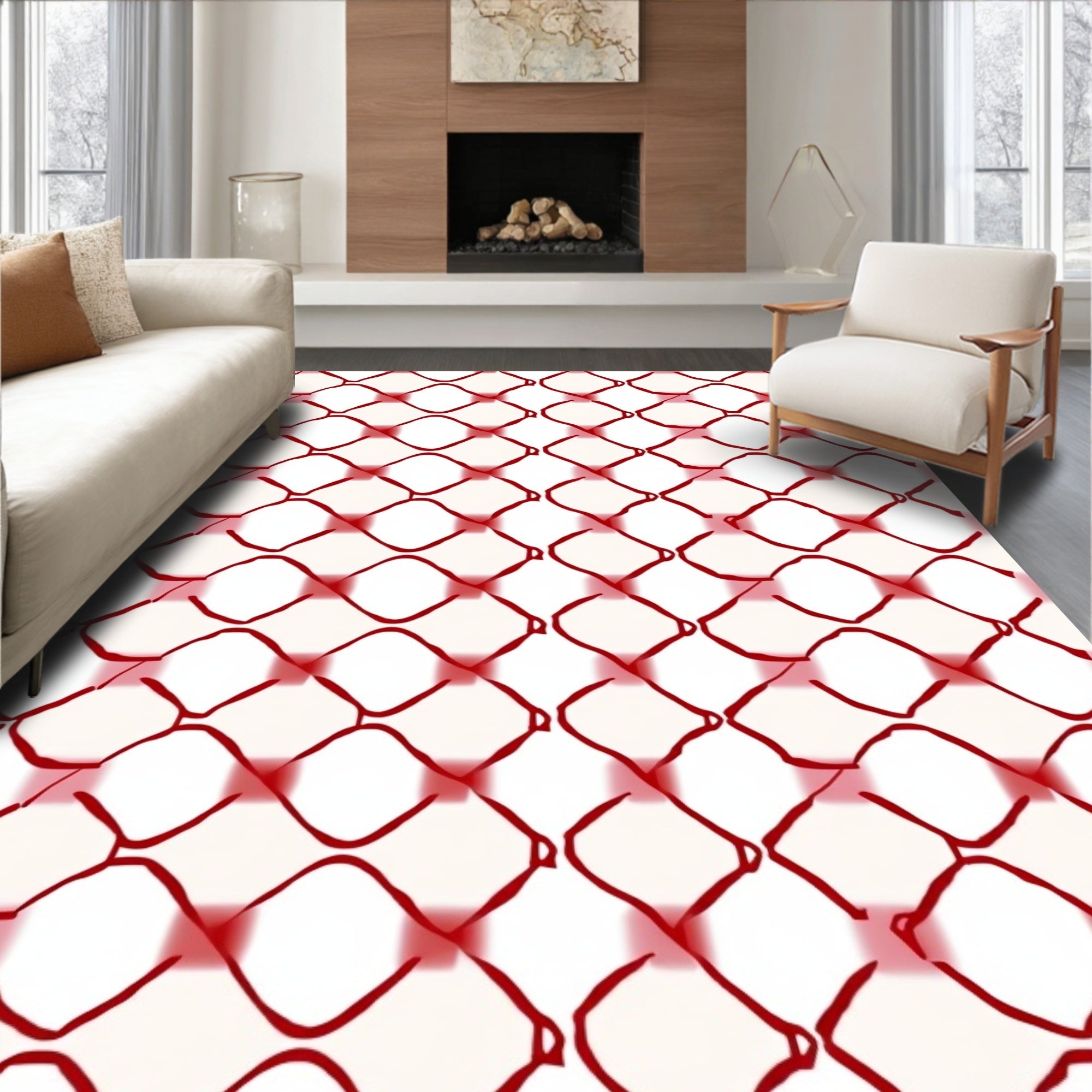 Red Linked Diamond Modern Graphic Rug
