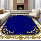 Gold Floral Scrollwork Blue Center Rug