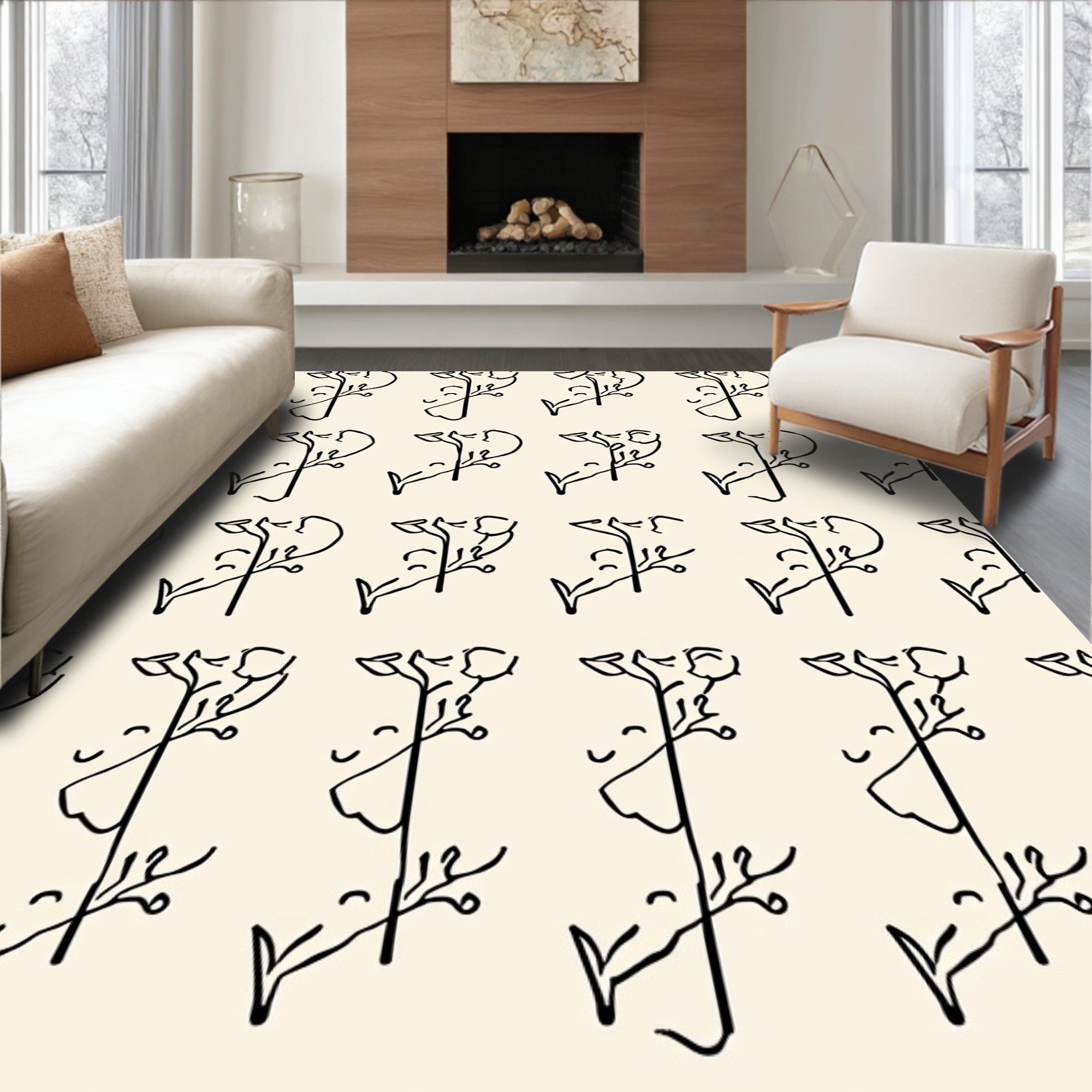 Minimalist Botanical Outline Pattern Rug