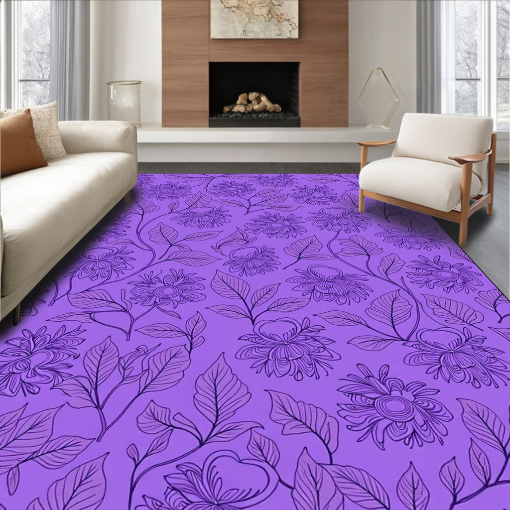 Floral Vine Patterned Purple Rug