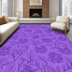 Floral Vine Patterned Purple Rug