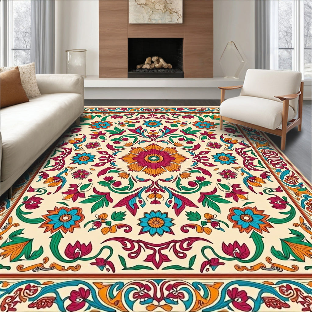 Colorful Floral Medallion Patterned Rug