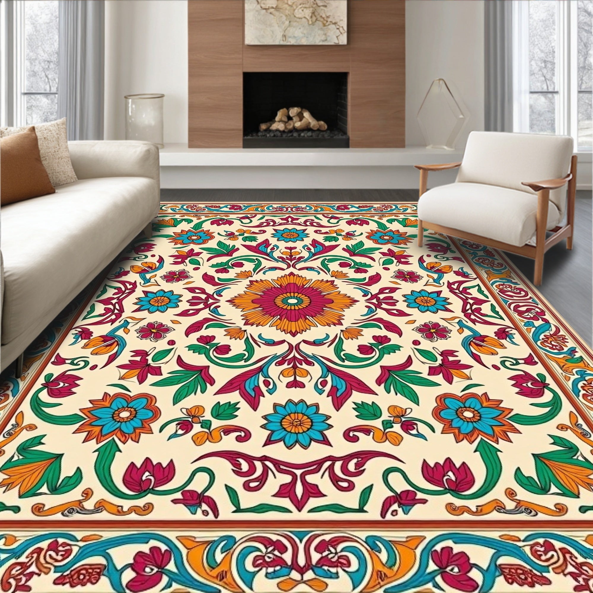 Colorful Floral Medallion Patterned Rug