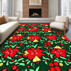 Bold Red Floral Branches Pattern Rug