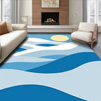 Layered Blue Wave Abstract Sun Design Rug