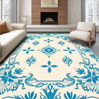 Elegant Blue Floral Medallion Pattern Rug