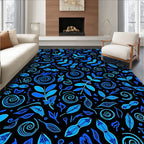 Vibrant Blue Leaf Swirl Composition Rug