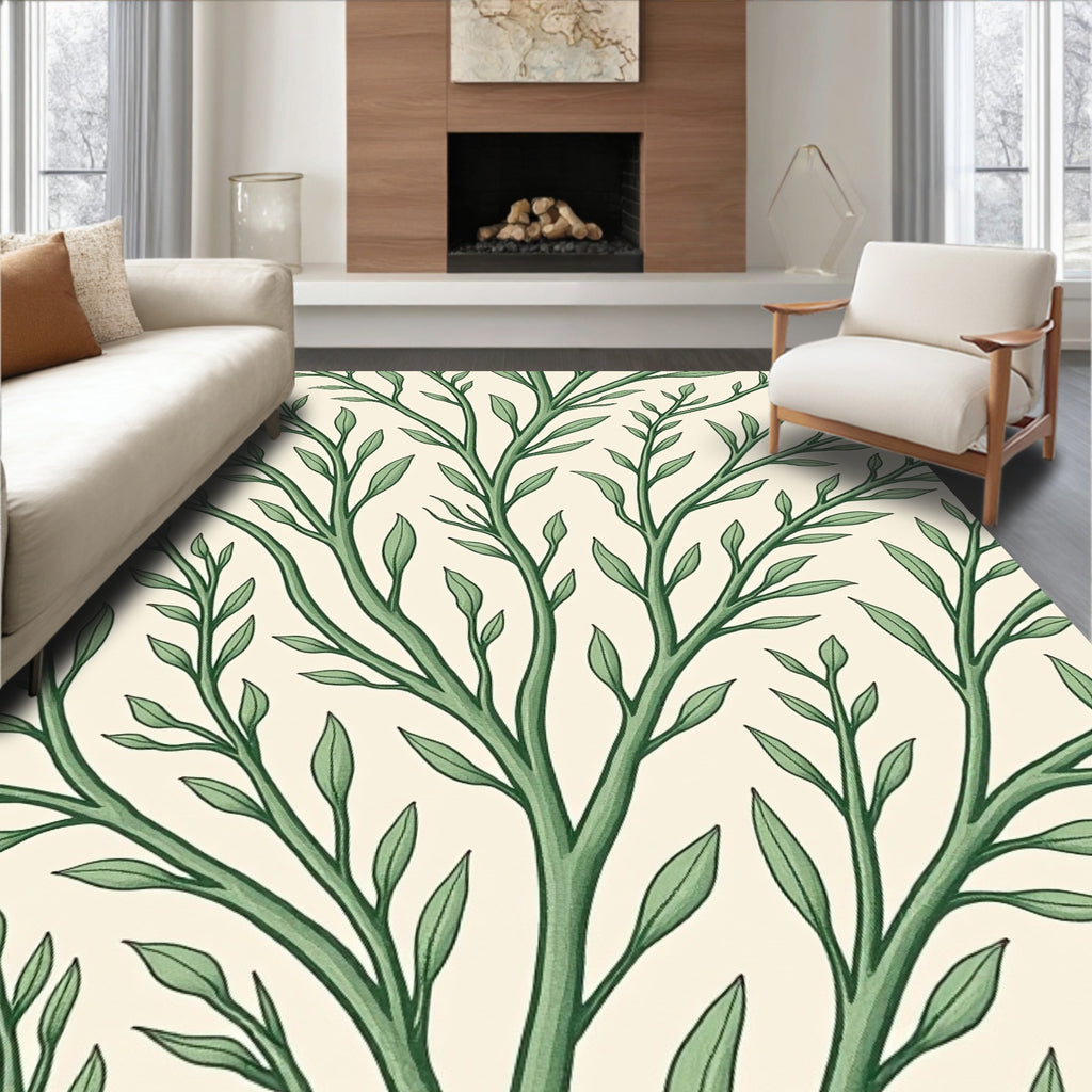 Green Branch Silhouette Pattern Design Rug