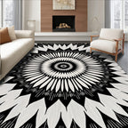 Monochromatic Radial Floral Pattern Rug