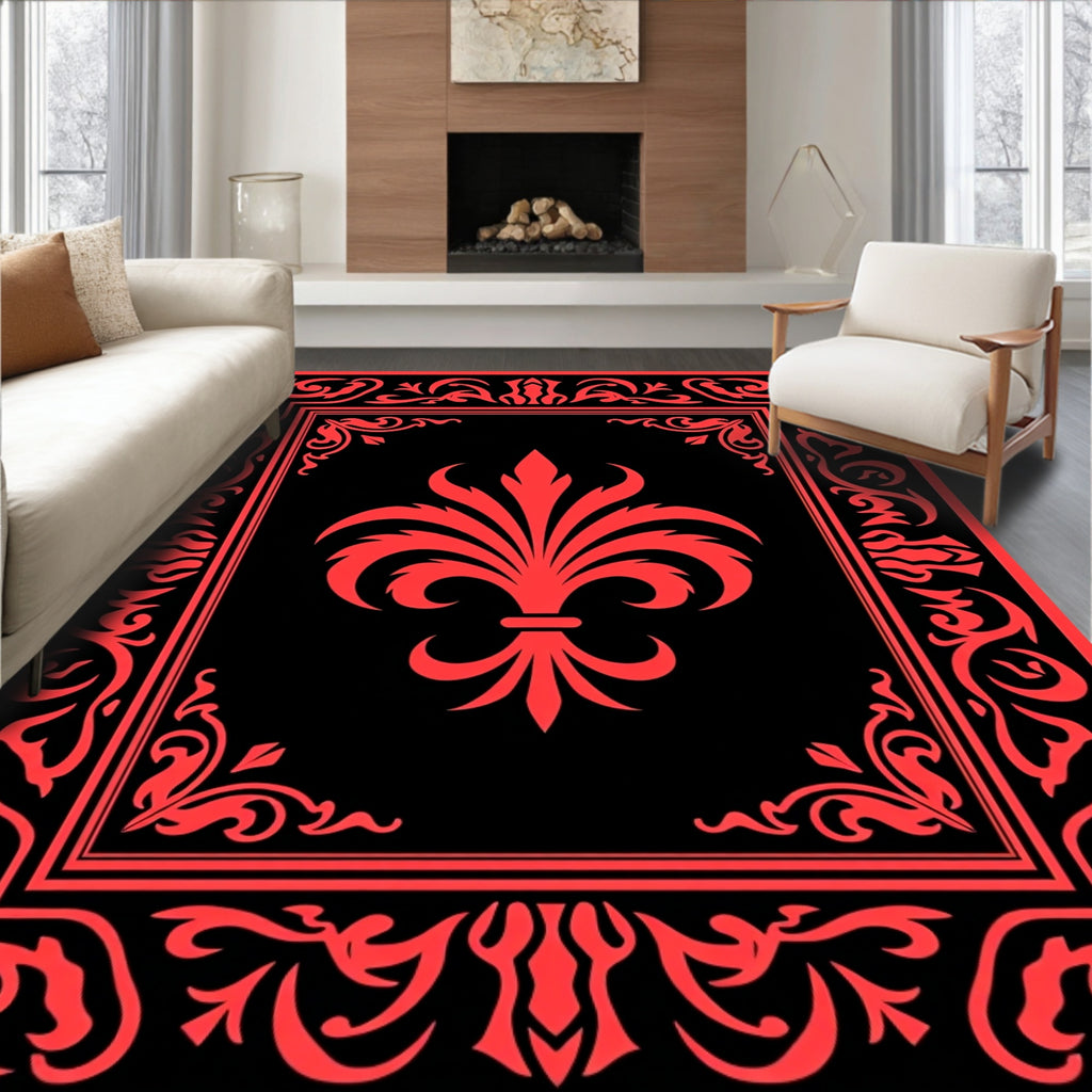Red Floral Classic Emblem Pattern Rug
