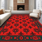 Vibrant Red Floral Damask Design Rug