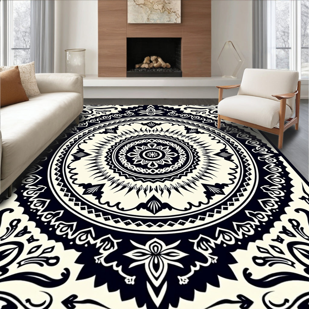 Intricate Circular Floral Mandala Pattern Rug