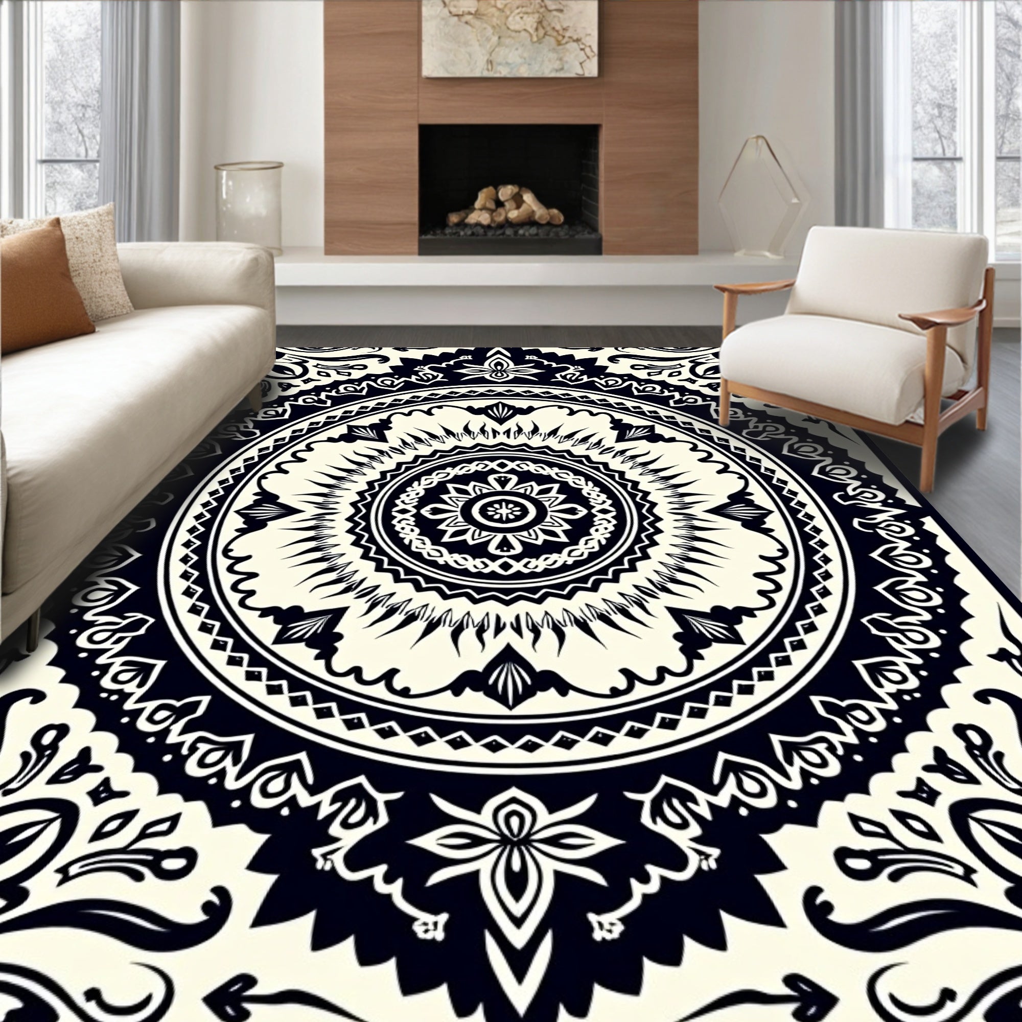 Intricate Circular Floral Mandala Pattern Rug