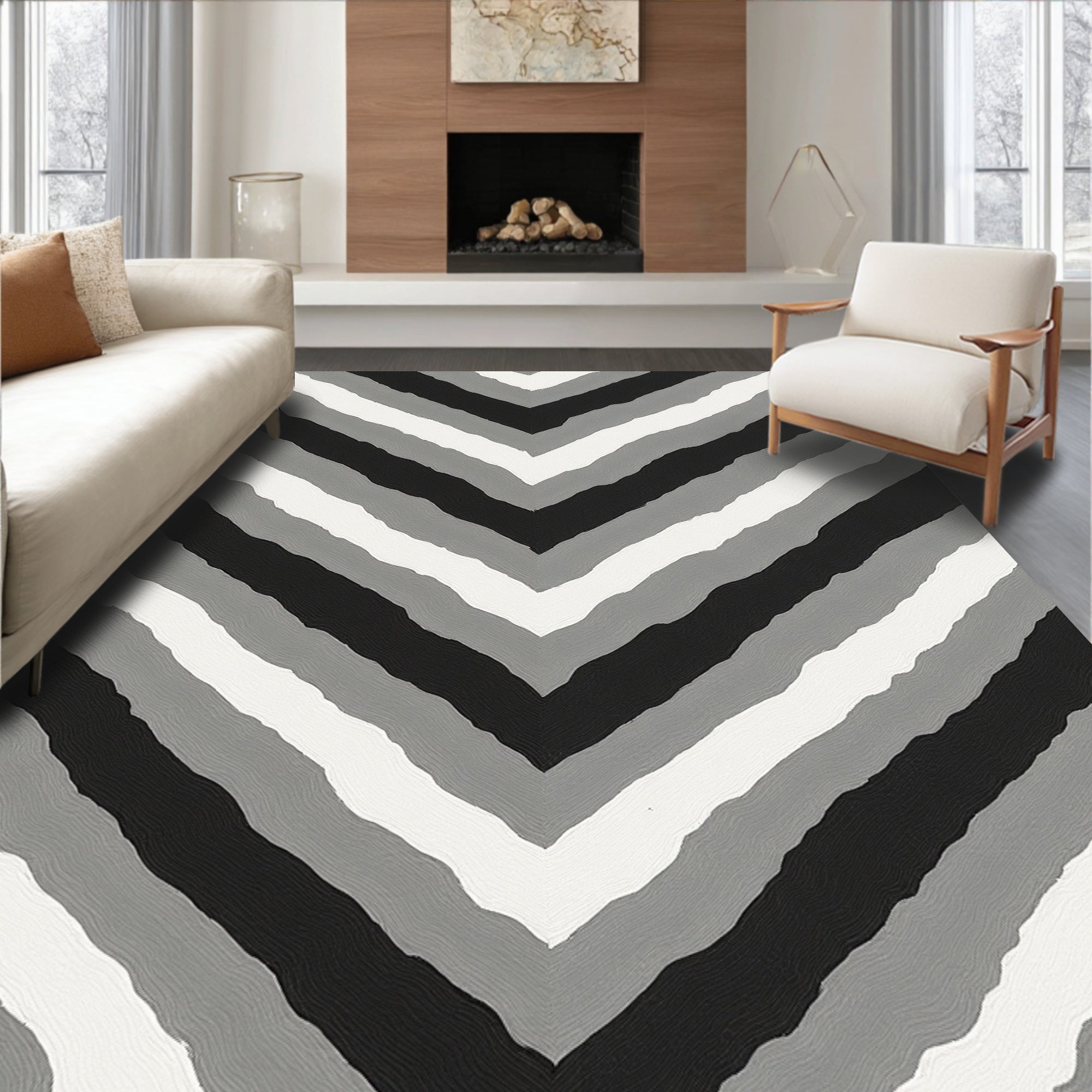 Monochrome Chevron Stripes Design Rug