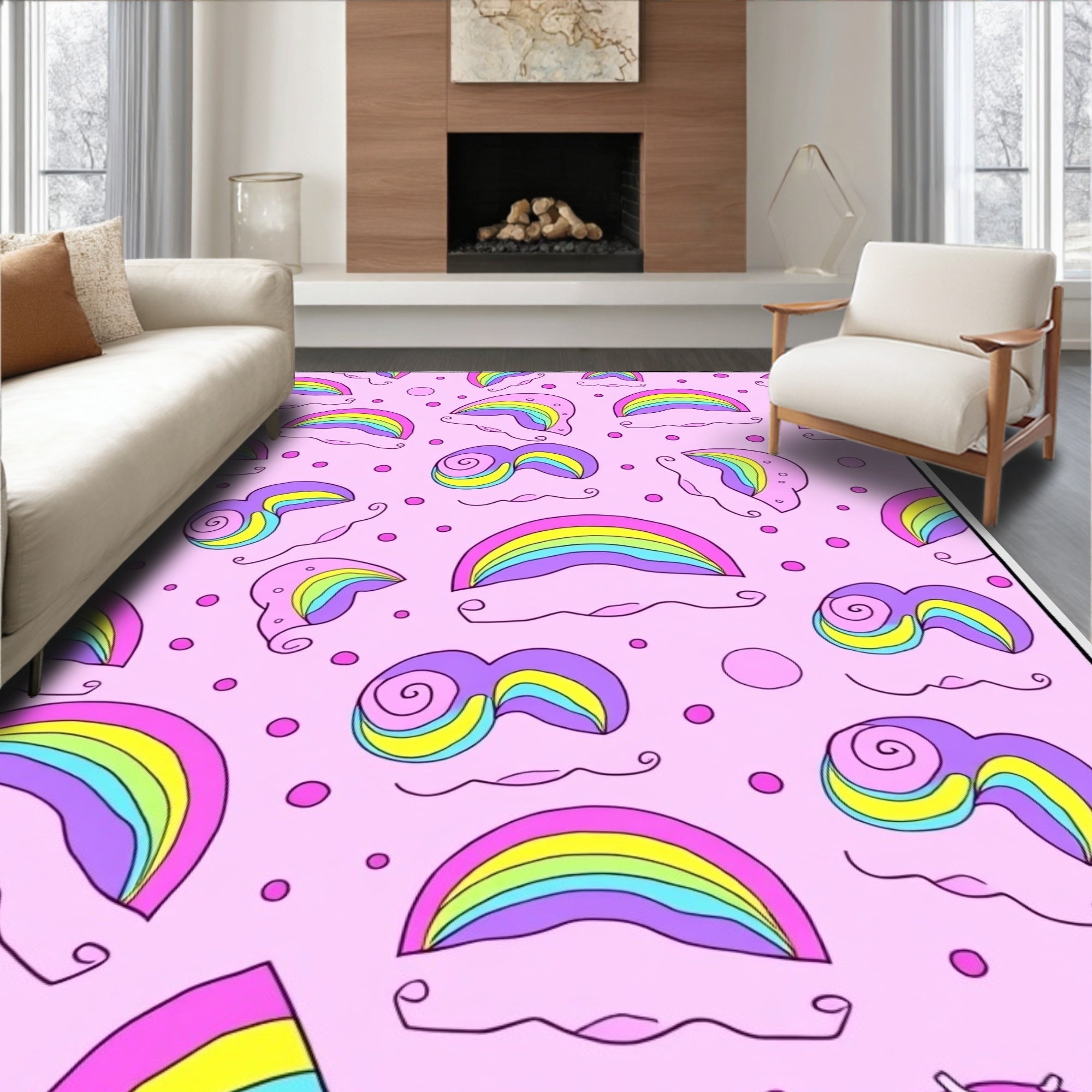 Whimsical Rainbow Cloud Pattern Rug
