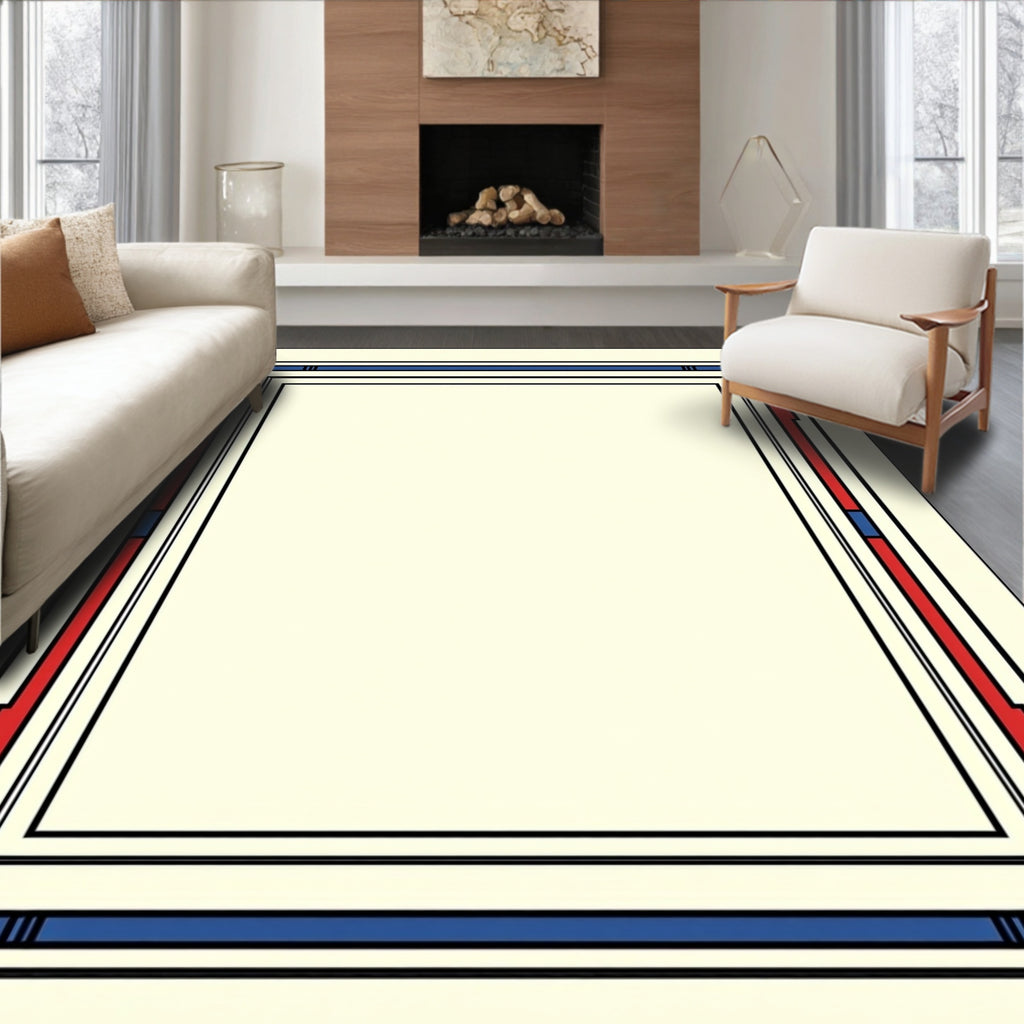Bold Blue Red Geometric Frame Rug