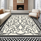 Abstract Black Cream Tangled Design Rug