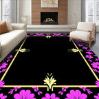 Pink Floral Golden Frame Motif Rug