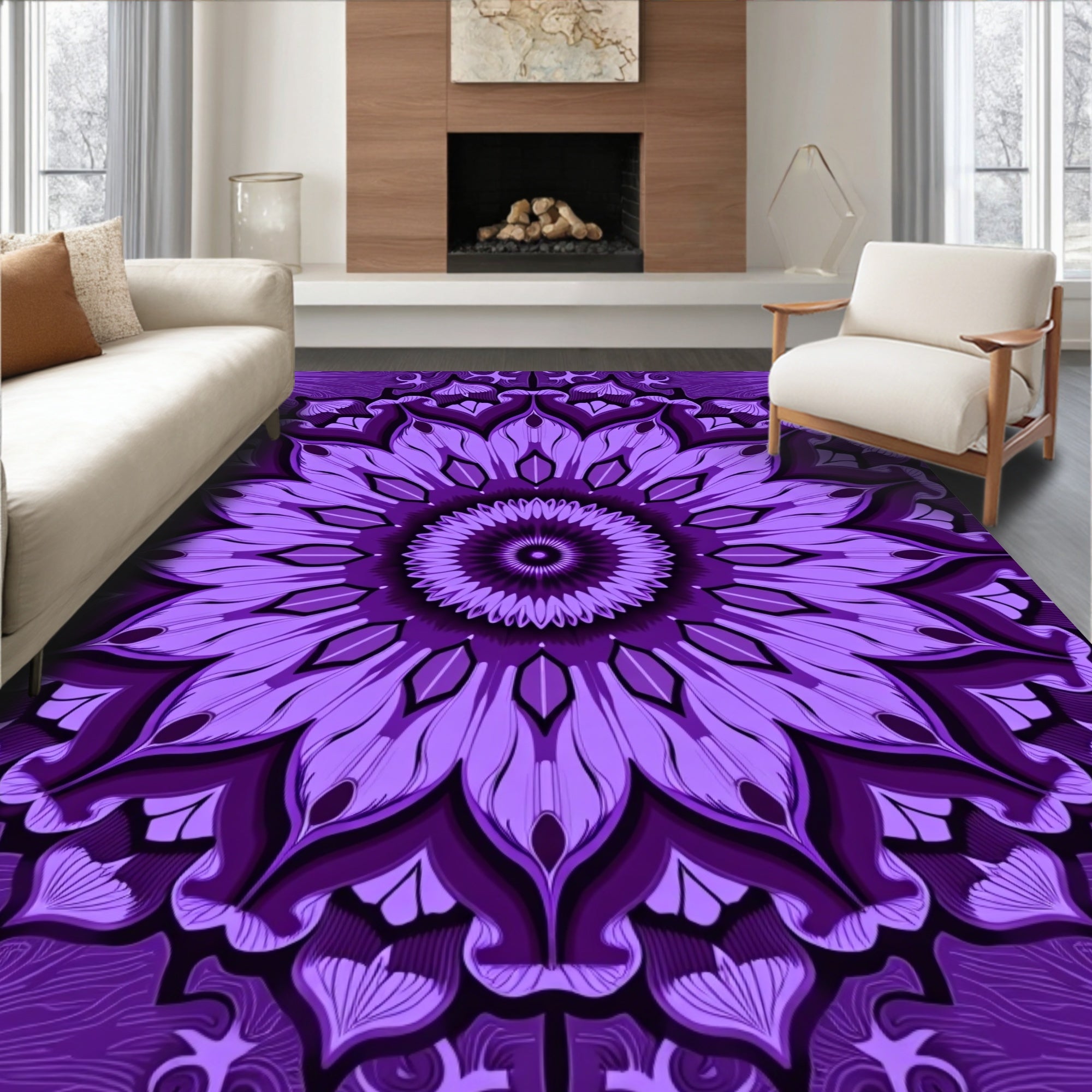 Purple Floral Mandala Pattern Rug