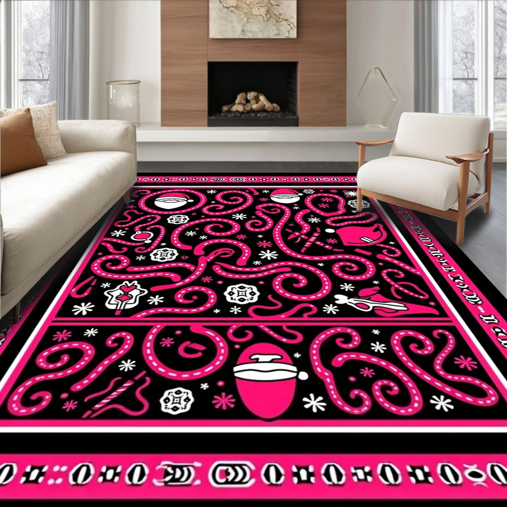 Bold hot pink Santa swirls Rug
