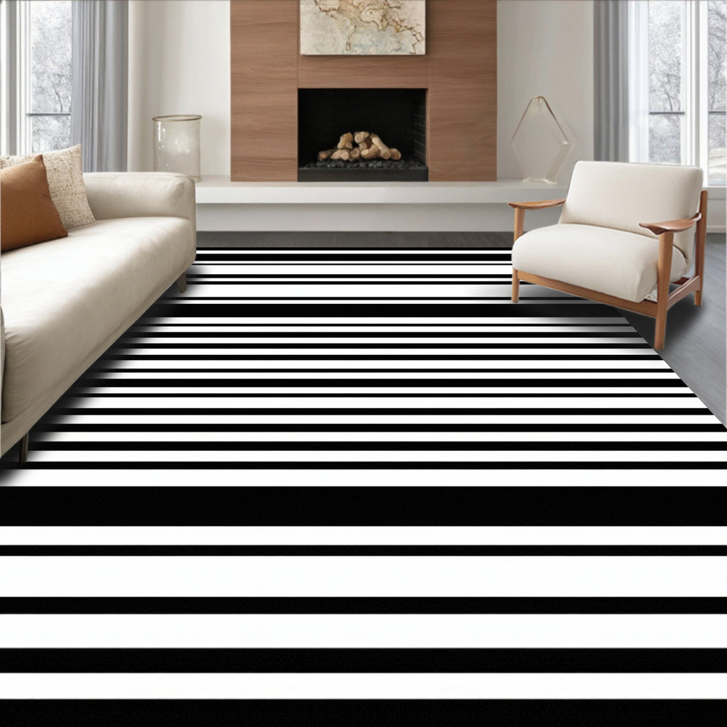 Classic Black and White Stripe Pattern Rug