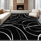 Abstract White Swirls Black Design Rug