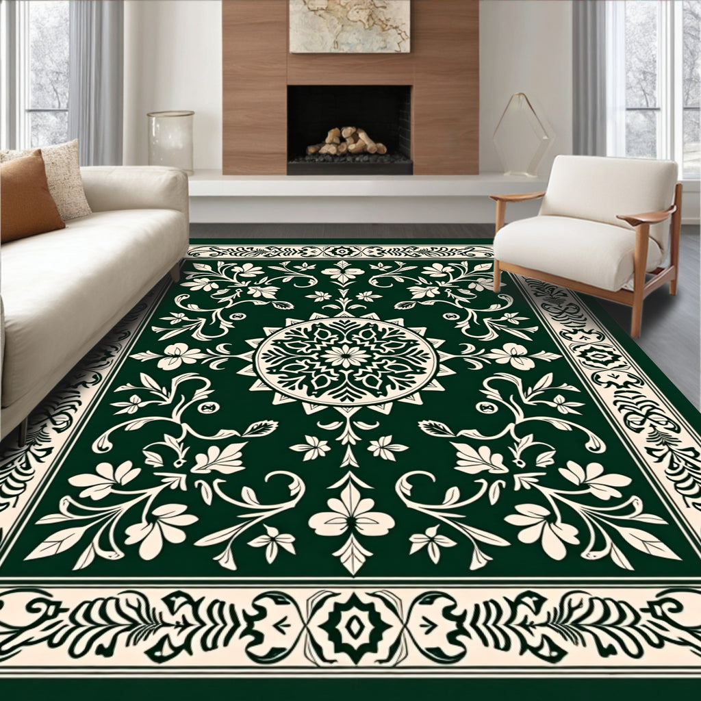 Elegant Floral Medallion Border Design Rug