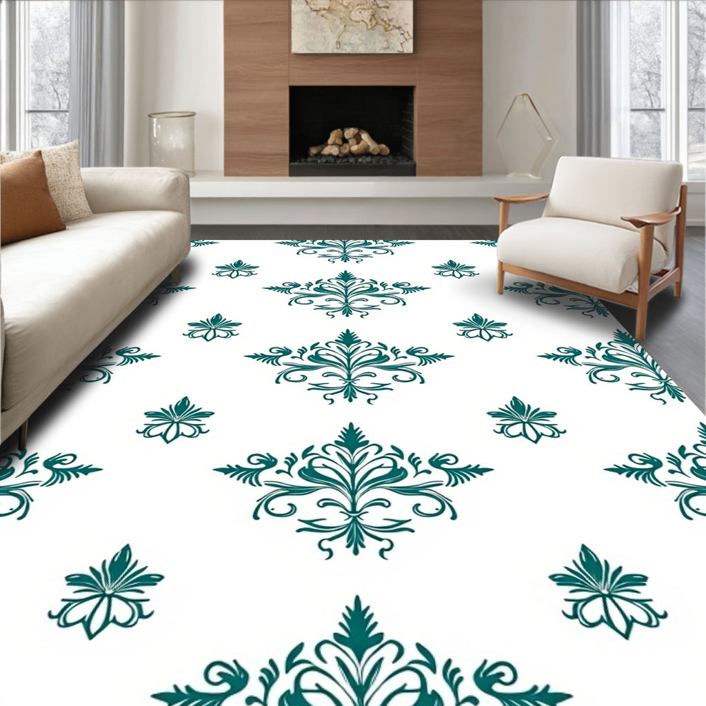 Damask Floral Tile Pattern Rug