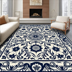 Classic Navy Floral Vines Artwork Rug