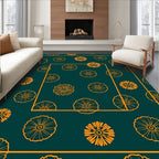 Orange Floral Pattern On Deep Teal Rug